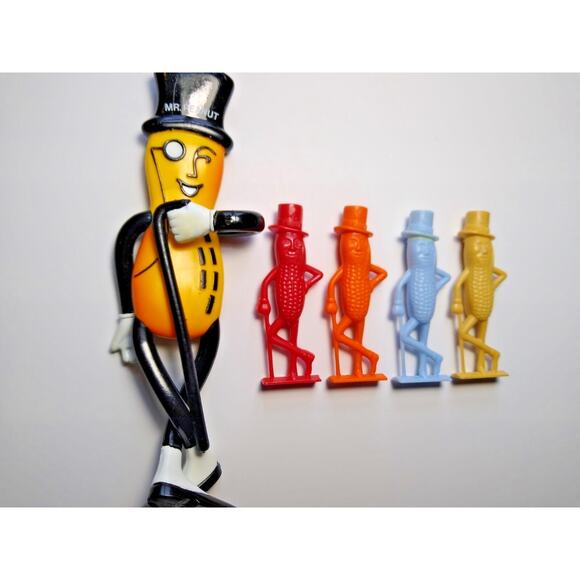 Mr. Peanut Planters Lot Of 5 Items Bendy Figure Red Orange Blue Tan Whistles - Picture 8 of 10